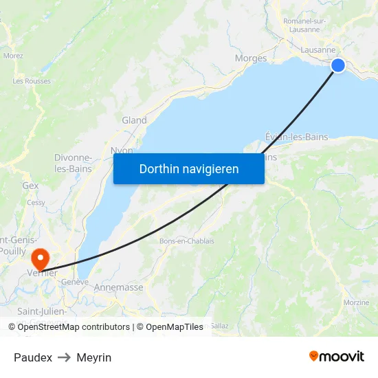 Paudex to Meyrin map