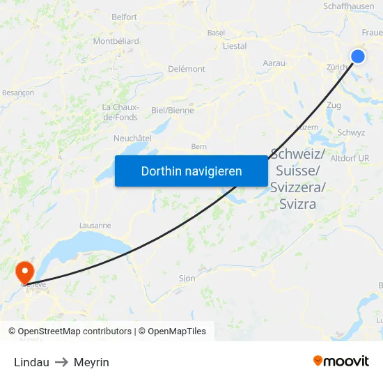 Lindau to Meyrin map