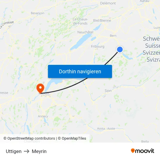 Uttigen to Meyrin map