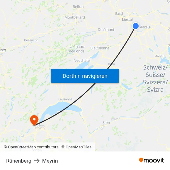 Rünenberg to Meyrin map