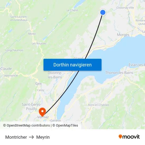 Montricher to Meyrin map