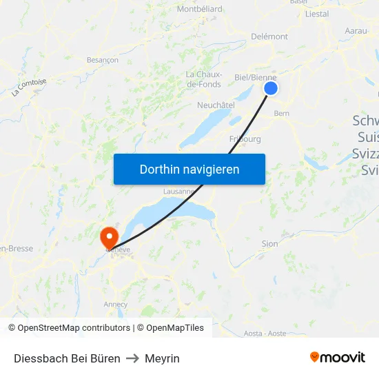 Diessbach Bei Büren to Meyrin map