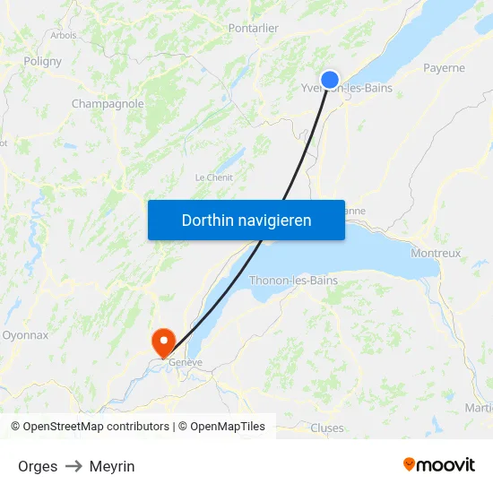 Orges to Meyrin map