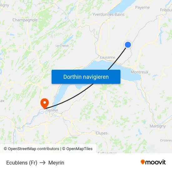 Ecublens (Fr) to Meyrin map
