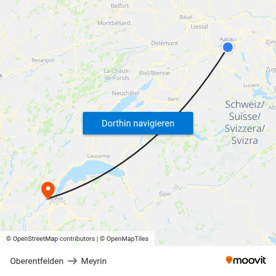 Oberentfelden to Meyrin map