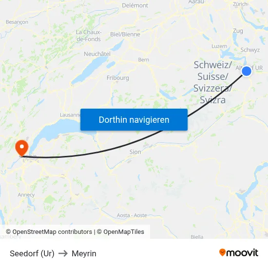 Seedorf (Ur) to Meyrin map