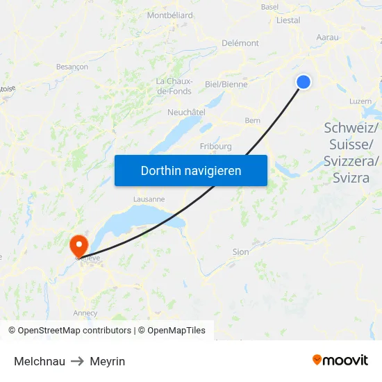 Melchnau to Meyrin map