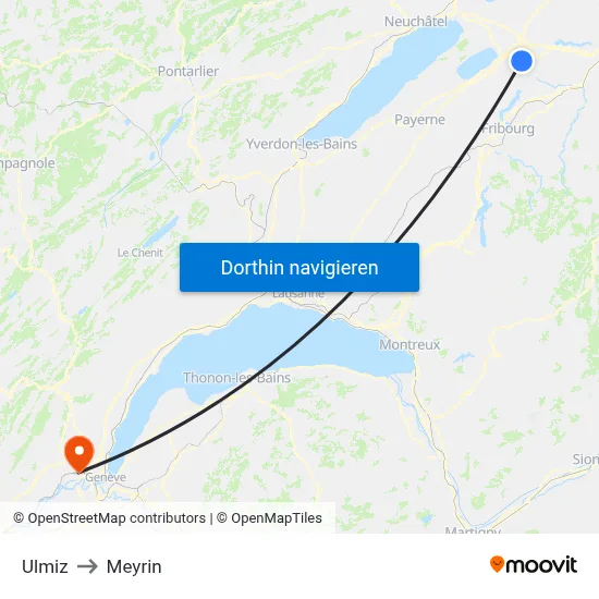Ulmiz to Meyrin map