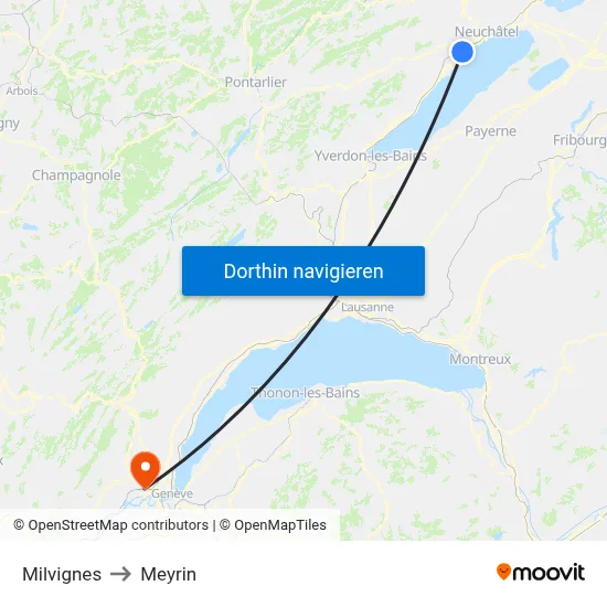 Milvignes to Meyrin map