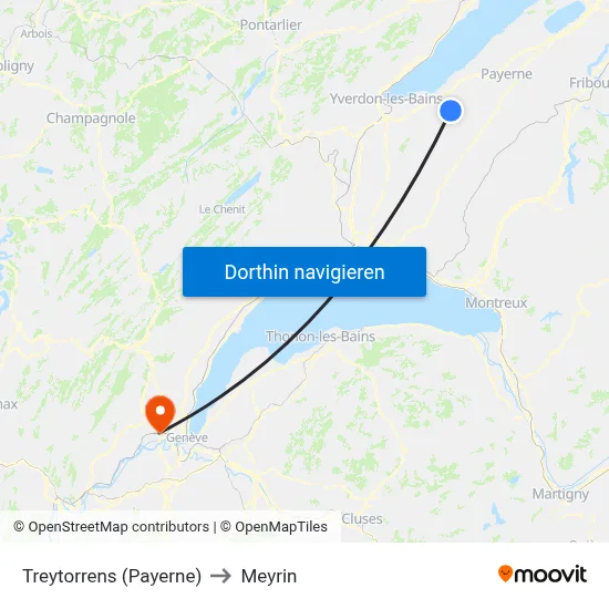 Treytorrens (Payerne) to Meyrin map