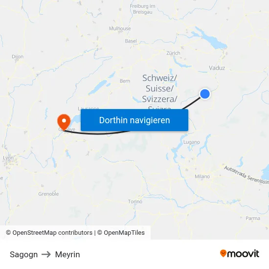 Sagogn to Meyrin map