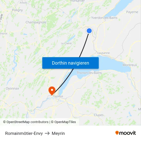 Romainmôtier-Envy to Meyrin map