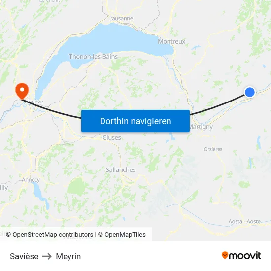 Savièse to Meyrin map