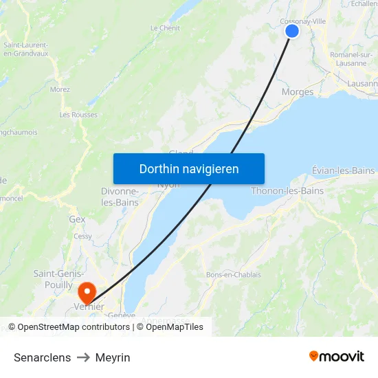Senarclens to Meyrin map