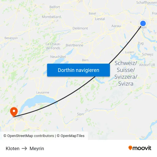 Kloten to Meyrin map