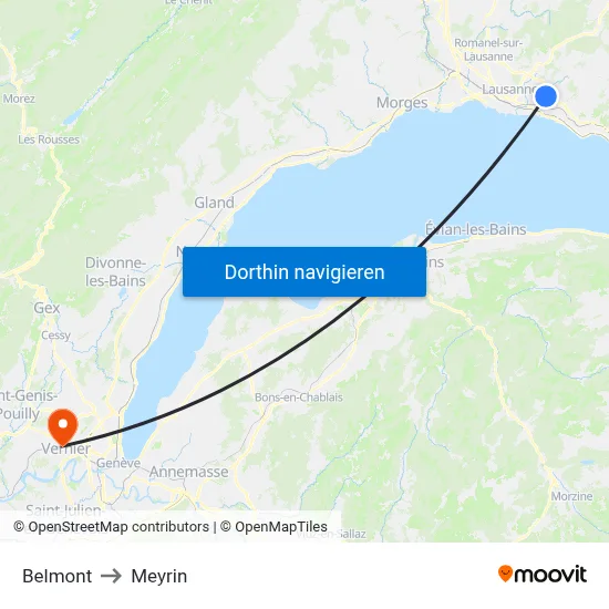 Belmont to Meyrin map