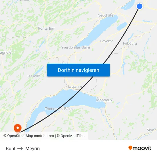 Bühl to Meyrin map