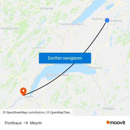 Ponthaux to Meyrin map