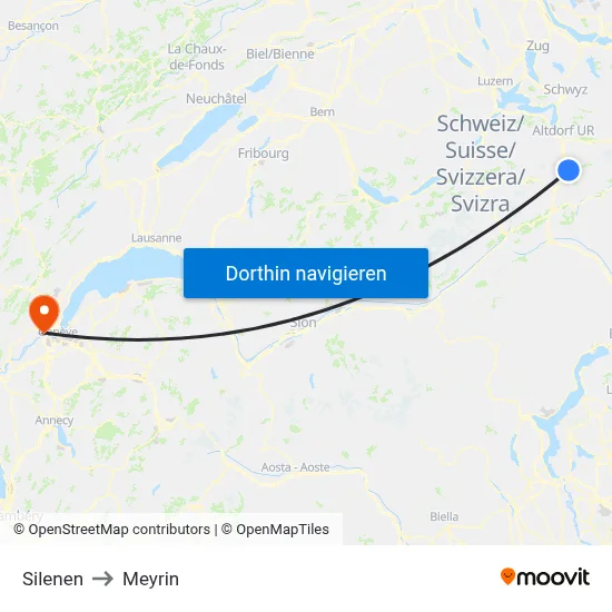 Silenen to Meyrin map