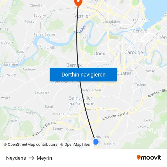 Neydens to Meyrin map