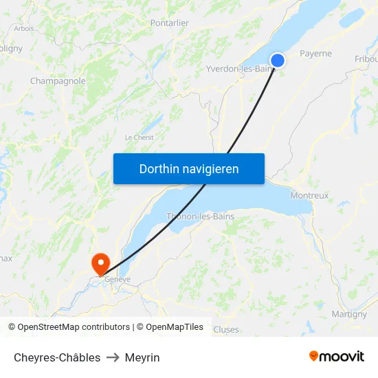 Cheyres-Châbles to Meyrin map