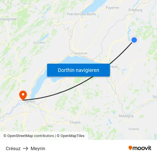 Crésuz to Meyrin map