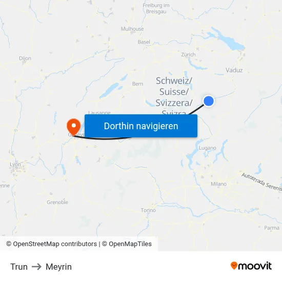 Trun to Meyrin map