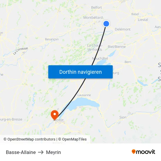 Basse-Allaine to Meyrin map