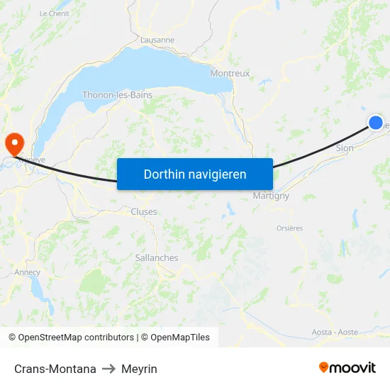 Crans-Montana to Meyrin map