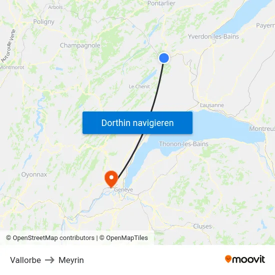 Vallorbe to Meyrin map