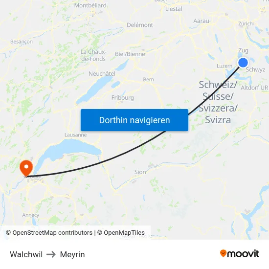Walchwil to Meyrin map