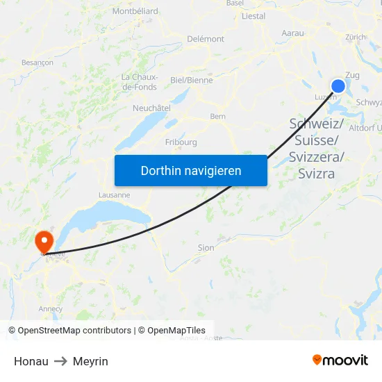 Honau to Meyrin map