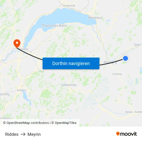 Riddes to Meyrin map