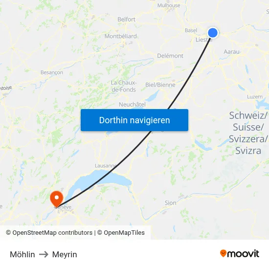 Möhlin to Meyrin map