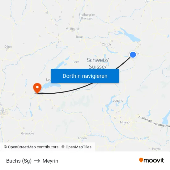 Buchs (Sg) to Meyrin map