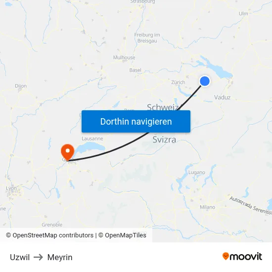 Uzwil to Meyrin map