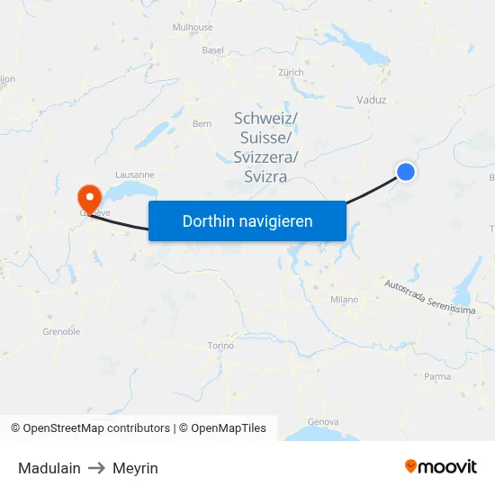 Madulain to Meyrin map