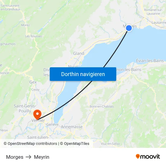 Morges to Meyrin map