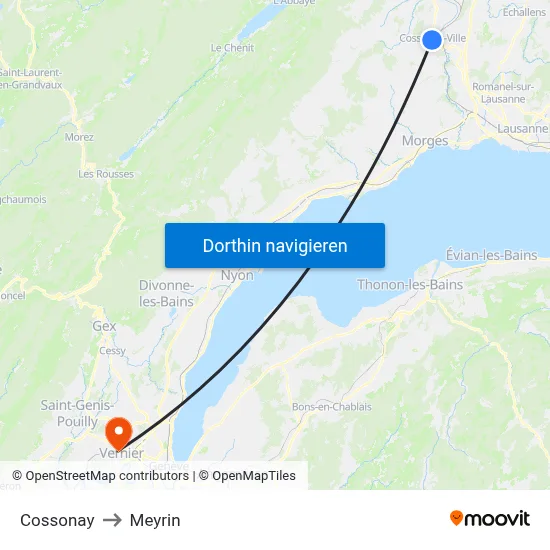 Cossonay to Meyrin map