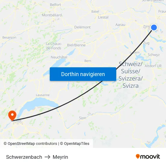 Schwerzenbach to Meyrin map