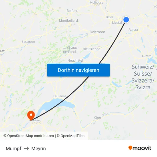 Mumpf to Meyrin map