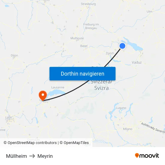 Müllheim to Meyrin map