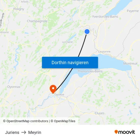 Juriens to Meyrin map