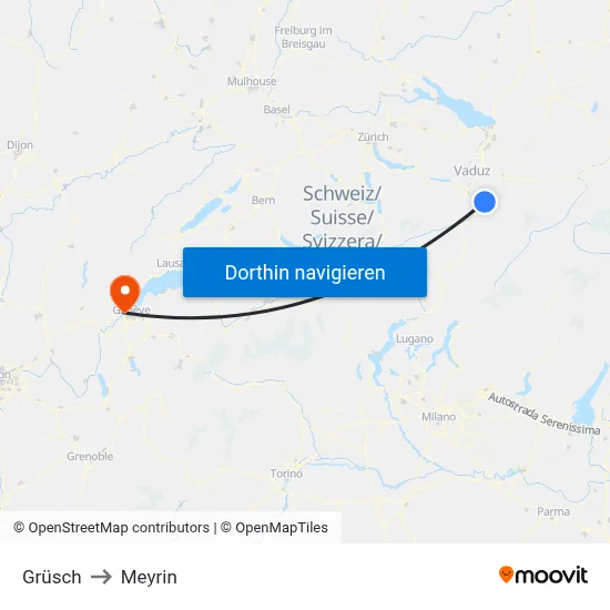Grüsch to Meyrin map