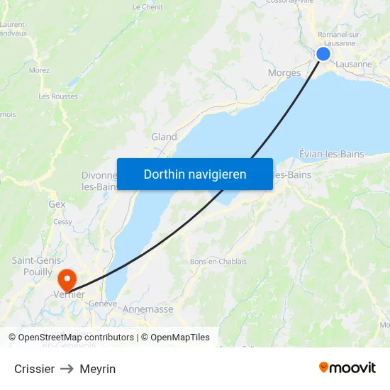 Crissier to Meyrin map