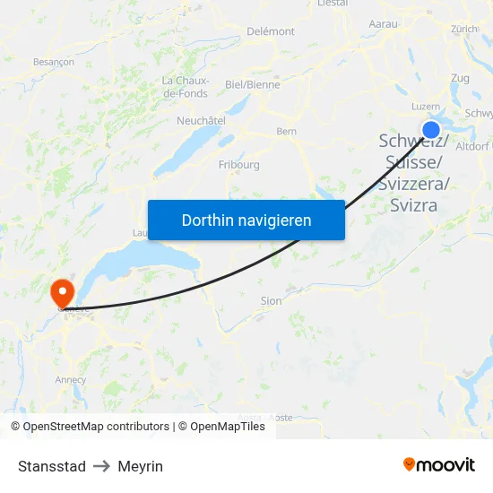 Stansstad to Meyrin map