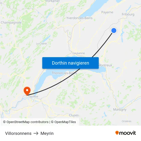 Villorsonnens to Meyrin map