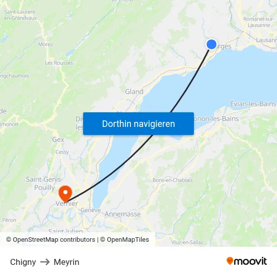 Chigny to Meyrin map