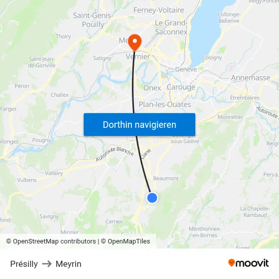 Présilly to Meyrin map