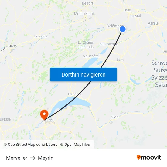 Mervelier to Meyrin map